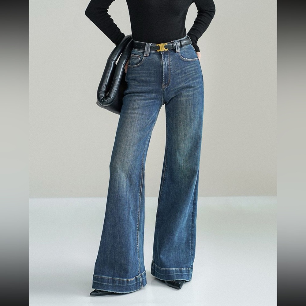 Mid waist denim wide leg jeans
